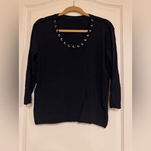 Black ribbed top with eyelet detail​​​​​
